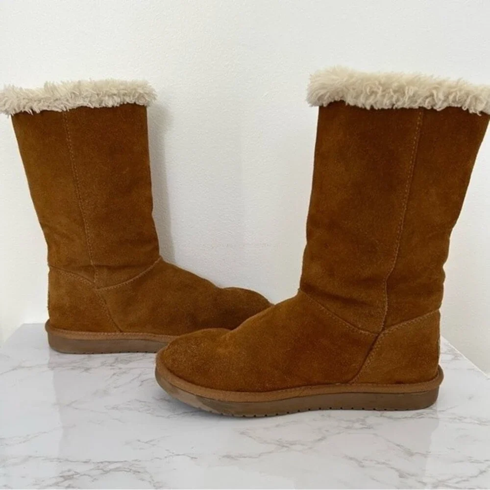 Koolaburra Kenslei Tall Boots in Chestnut Brown sz 6.5 Suede Leather Faux Fur